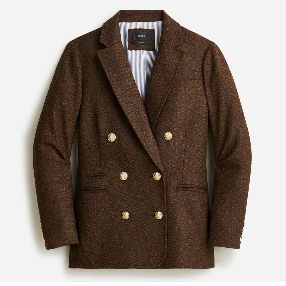 J.Crew Bristol Double Breasted Blazer Jacket Herringbone English Wool Brown